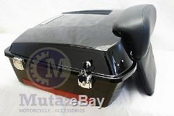 Vivid Black Chopped Tour Pak Trunk with Chopped Backrest for HD Harley Davidson